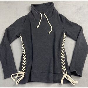 Nation LTD Sweatshirt XS Black Pullover‎ Alexis Lace Up Sides Drawstring Top USA